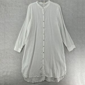Eileen Fisher white linen mandarin collar shirt dress
